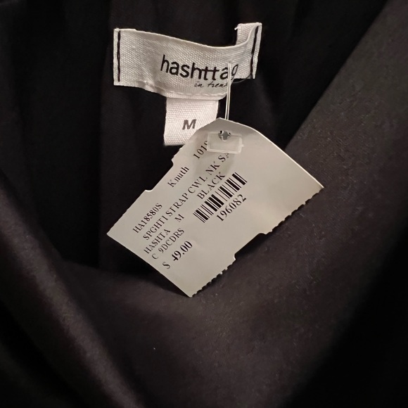 Hashtta Black Satin Spaghetti strap, Cowl Neck Slip Dress SzM - Picture 10 of 12